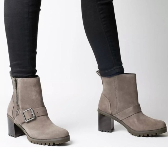 UGG Taupe Suede Buckle Booties Sz 7 - Picture 1 of 8